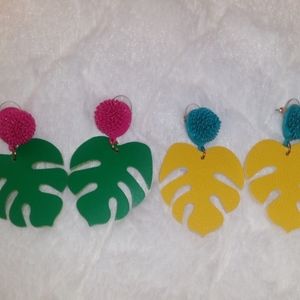Summer Tropical leaves  Earrings - 2 pairs